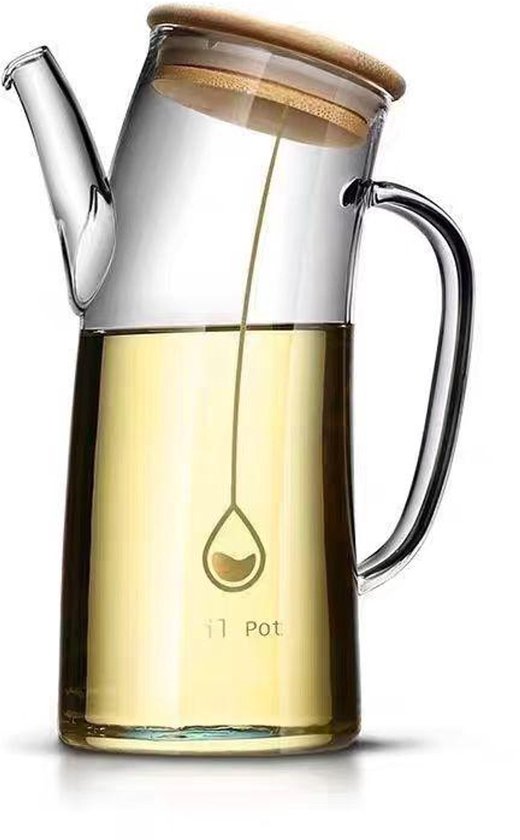 Glazen oliefles met houten deksel en schenktuit – olie- en azijnfles, 550 ml