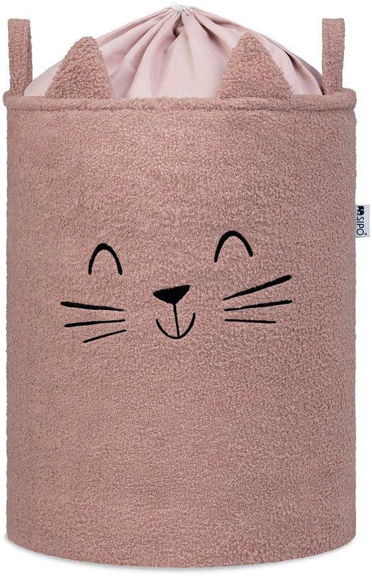SIPO Toy Baskets Bouclé – Set of 2 – Bear/Cat Design – 43 L – Beige/Pink