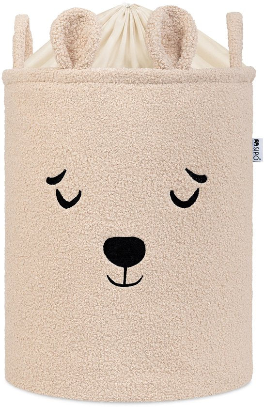 SIPO Toy Baskets Bouclé – Set of 2 – Bear/Cat Design – 43 L – Beige/Pink