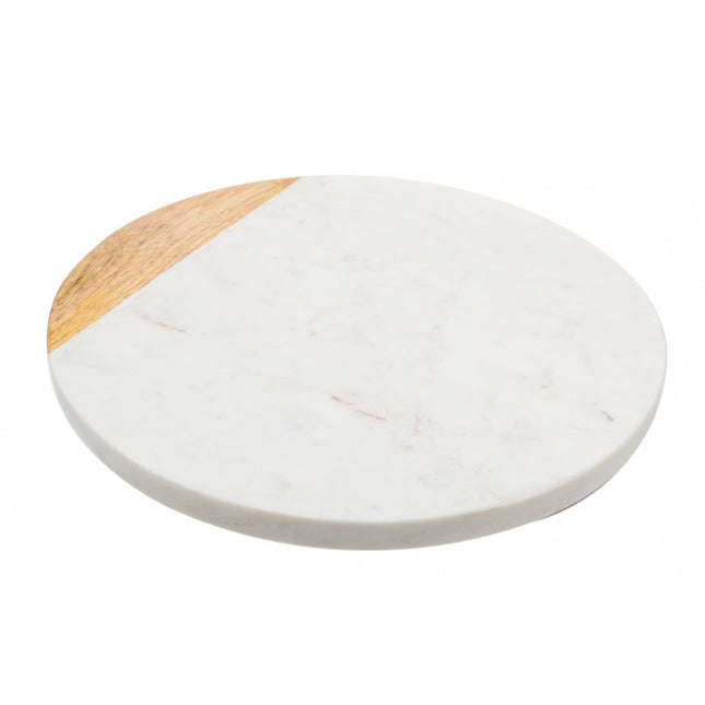 Draaiplateau van marmer en hout – serveerschaal die 360° draait, Ø ca. 30 cm