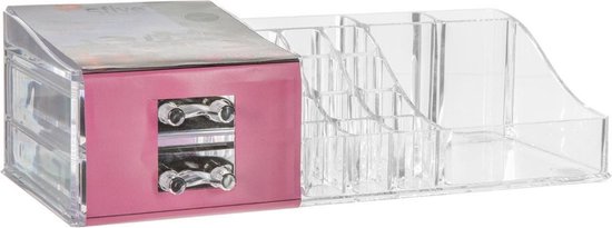 5Five Organisateur de maquillage - 19 compartiments et 2 tiroirs - transparent - 30 x 9 cm - plastique - Porte-vernis à ongles - Porte-maquillage - Organisateurs