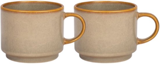 Stack koffiemokken set van 2 met reactief glazuur, 350 ml, grijs-beige met bruine tinten