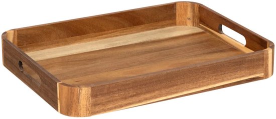 5Five Design acacia wood tray - 40 x 30 x 5 cm - light brown - High raised edge - for glasses and cups