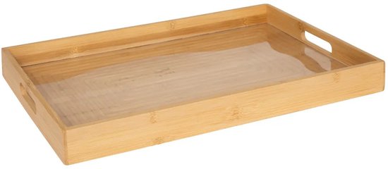 5Five Design bamboo wood serving tray - 46 x 30 cm - light brown - High raised edge - for glasses and cups