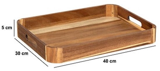 5Five Design acacia wood tray - 40 x 30 x 5 cm - light brown - High raised edge - for glasses and cups