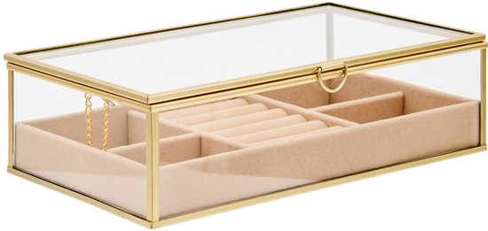 Atmosphera Schmuckkästchen Classico - 24 x 14 x 7 cm - transparent / beige - Schmuckkästchen mit Deckel - Fächereinteilung - Luxusgeschenk
