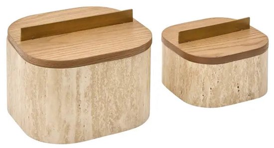 Atmosphera Anaya Opbergdozen - Set van 2 stuks - 2, 6L - 18 x 18 x 13 cm - Beige