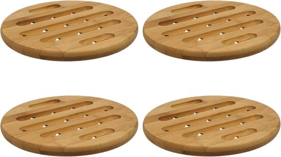 Secret de Gourmet trivet - 4x - round - brown - D18 cm - made of bamboo - Trivet