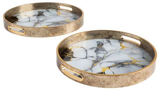 Serving Tray - Set of 2 - Gold Trays - Glass Trays - Decorative Bowls - Serving Platters - Home Decor - Ø31.7 & Ø35 cm - Gold