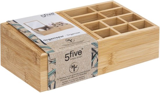 Makeup organizer 11 compartments with mirror 24.5 x 8 cm made of bamboo - Nail polish holder - Makeup holder - Organizers