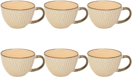 Mok - Ontbijtkom - Keramische Ontbijtbeker - Set van 6 - Grote Koffiemok - Soepkom met Oor - Fajance Kom voor Ontbijt, Muesli en Soep - 420 ml - 14,5 x 11,6 x 7,8 cm - Wit