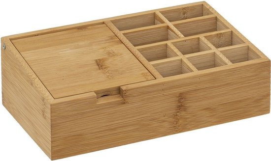 Makeup organizer 11 compartments with mirror 24.5 x 8 cm made of bamboo - Nail polish holder - Makeup holder - Organizers