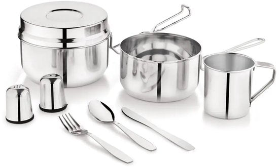 Kinghoff KH-2060 Camping Cookware Set – 9-piece – Stainless Steel