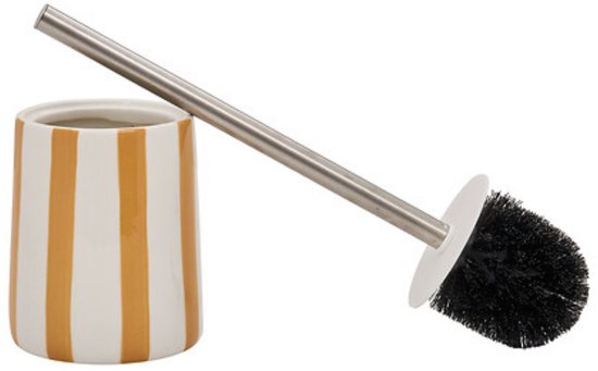 Strio Toilet Brush Tall - 39 cm Ceramic - Wheat - Toilet Brush - Standing - Ceramic - Yellow stripes - Freestanding Toilet Brush