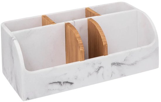 5Five Make-up bathroom sorting organizer - 6-compartment tray - white marble - 25 x 12 x 10 cm - plastic - pen holder