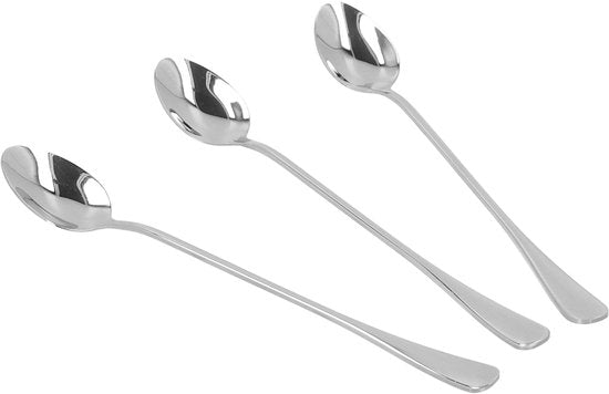 Homla - Set de 3 cuillères à latte Stilo - Longues cuillères à dessert - Cuillères à cocktail - Cuillères à café pour latte macchiato - Cuillères à glace - Inox - Argenté