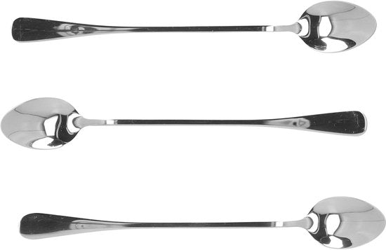 Homla - Set de 3 cuillères à latte Stilo - Longues cuillères à dessert - Cuillères à cocktail - Cuillères à café pour latte macchiato - Cuillères à glace - Inox - Argenté