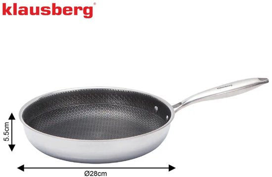 Klausberg 9023 - Poêle à frire, revêtement antiadhésif avec structure en nid d'abeille - 28 cm - 3 couches - Acier inoxydable 304 - Sans PFOA