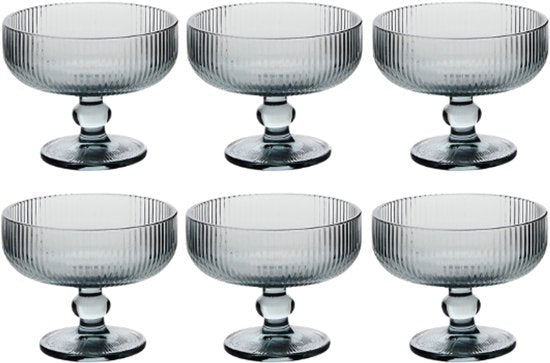 Ice Cream Bowls - Ice Cream Cup - Ice Cream Sundae Glass - Set of 6 – Glass Dessert Bowls - Bowls for Ice Cream, Desserts, Fruit & Snacks - Dishwasher Safe - 340 ml - Grey