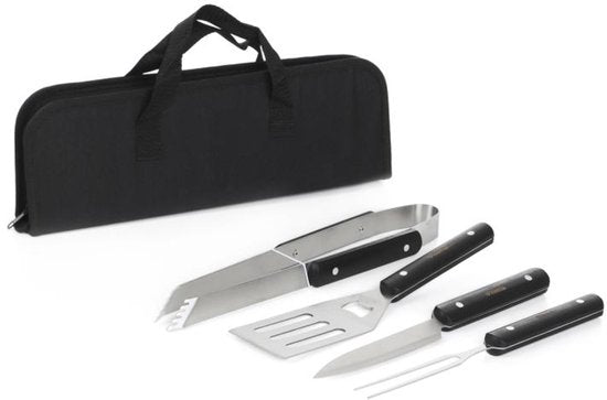 Homla BBQ set 4-delig in etui – spatel, tang, borstel en vork, 37 x 13 cm