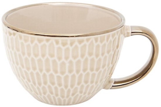 Mok - Ontbijtkom - Keramische Ontbijtbeker - Set van 6 - Grote Koffiemok - Soepkom met Oor - Fajance Kom voor Ontbijt, Muesli en Soep - 420 ml - 14,5 x 11,6 x 7,8 cm - Beige