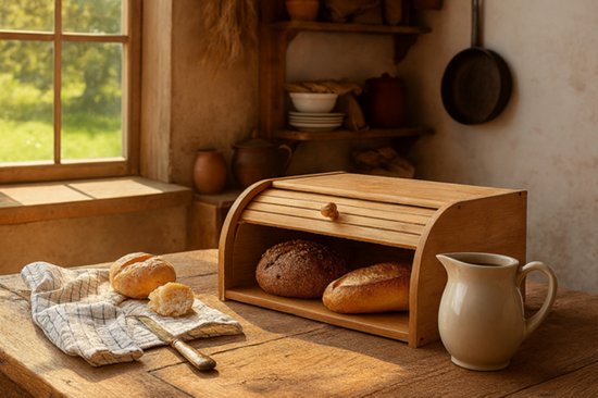 MPLCo - Boîte à pain en bambou avec couvercle coulissant - Boîte à pain pour pain, petits pains et pâtisseries - Huche à pain en bois avec couvercle coulissant - Grande boîte de conservation pour pain - 40 x 27,5 x 17,5 cm - Marron