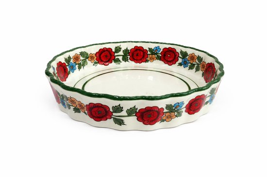 MPLCo - Baking Dish - Oven Dish - Ceramic Tart Pan - Hand-painted Baking Dish - Round Baking Mold for Cake, Quiche & Tart - Oven, Microwave & Dishwasher Safe - 1.5 Liters - Ø25 cm - Floral Pattern