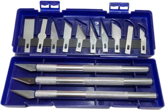 Hobbymessen set 13-delig – precisie snij- en graveermessen, aluminium handvat