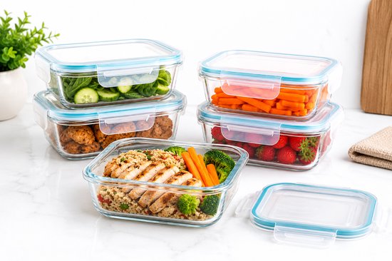 Vershoudbakjes glas met deksel – 4 meal prep- en diepvriesbakjes van 1 liter – foto 2