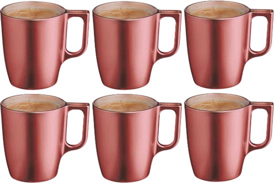 Tasse - Moderne Kaffeetassen - Glastasse - 6er-Set - Luxuriöse Trinkgläser für Kaffee & Tee - 250 ml - 10,4 x 10,4 x 9,2 cm - Rot