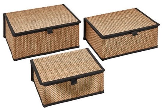 Opbergdozenset - Organizer Set - Set van 3 (S, M, L) - Bamboe Opbergbox - S M L - Opbergdoos met Deksel - Duurzame Opberger Kast & Bureau - Rechthoek - ca. 25 x 18 x 11,5 cm - Bamboe & Zwart