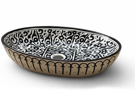Marokkaanse waskom ovaal, zwart-wit – handgemaakt, opbouw, 35 x 25 cm – foto 2
