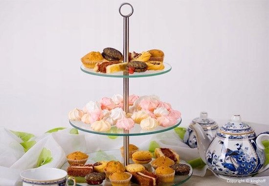 Kinghoff cake stand - 3 tiers - Glass - With gripping ring