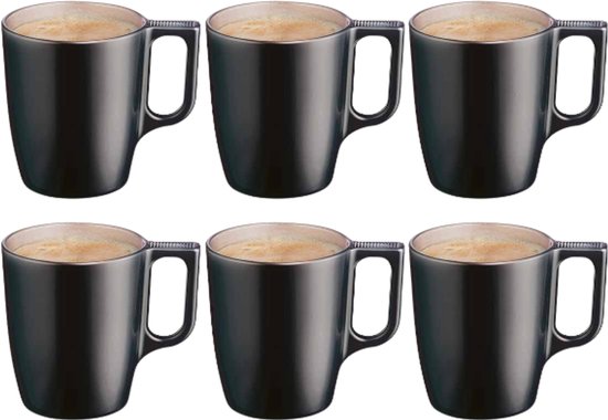 Tasse - Moderne Kaffeetassen - Glastasse - 6er-Set - Luxuriöse Trinkgläser für Kaffee & Tee - 250 ml - 10,4 x 10,4 x 9,2 cm - Schwarz
