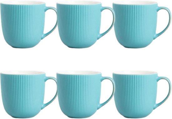 Homla - Mug - Tasse à café - Tasse à thé - Set de 6 - Grande tasse - Tasse lavable au lave-vaisselle - Tasse de vaisselle moderne - Céramique - 350 ml - Vert foncé