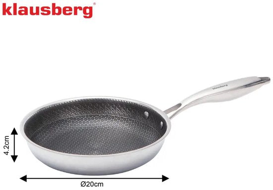 Klausberg 9021 - Poêle à frire, revêtement antiadhésif à structure nid d'abeille - 20 cm - 3 couches - acier inoxydable 304 - sans PFOA