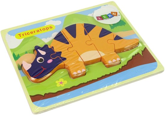 Lean Toys Holzpuzzle – Dinosaurier Triceratops & Ankylosaurus – Orange