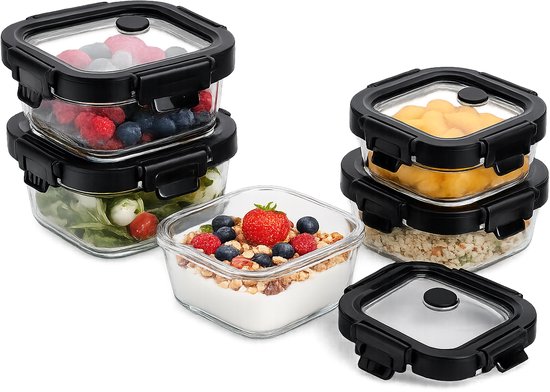 Boîte de conservation en verre 320 ml - Récipient Meal Prep - Lunchbox en verre avec couvercle - Carrée