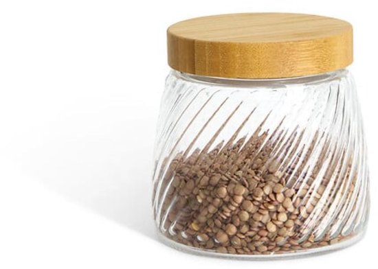 Lot de 2 bocaux de conservation en verre - Bocal de conservation - Boîte de rangement - Avec couvercle en bambou - Rangement cuisine - 0,9 litre - Ø12,2 x 12,5 - Transparent