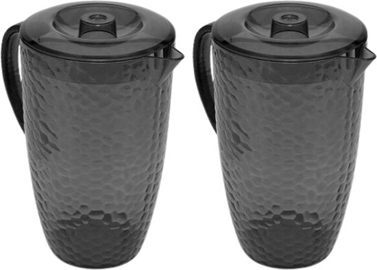 Waterkan/limonadekan met deksel 2 liter – set van 2, charcoal grijs