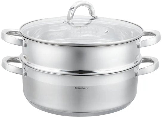Klausberg stoompan 3-delig – RVS stoomkookset 28 cm, 6 liter, ook inductie