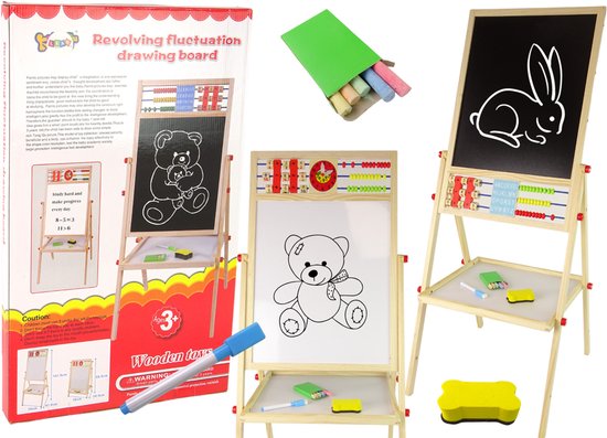 2-in-1 houten schoolbord – magnetisch whiteboard en krijtbord voor kinderen