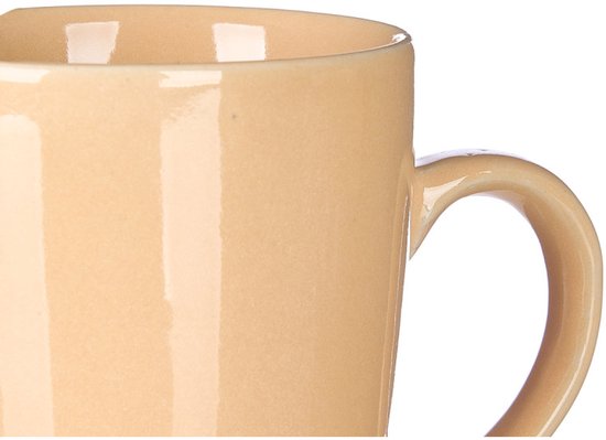 Koffie en Thee mokken - Set van 6 - Mok - Keramische Koffiemok - Aardewerk Theemok - Glanzende Koffiebeker - Moderne Mok - 330 ml - 8,5 x 11,5 x 10,5 cm - Beige - Set van 6 stuks