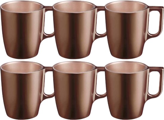 Mok - Moderne Koffiemokken - Glazen Mok - Set van 6 - Luxe Drinkglazen Voor Koffie & Thee - 250 ml - 10,4 x 10,4 x 9,2 cm - Chocolade