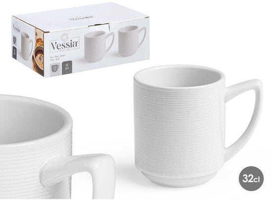 Mug - Tasse à café - Tasse à thé - Porcelaine - Lot de 6 - Gobelet robuste - 320 ml - 8 x 11,3 x 9,5 cm - Blanc