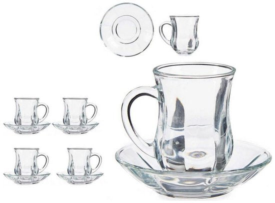 Vivalto Theeglas met Schotel en Oor - 125 ml - Set van 4 - Turkse Theeglazen