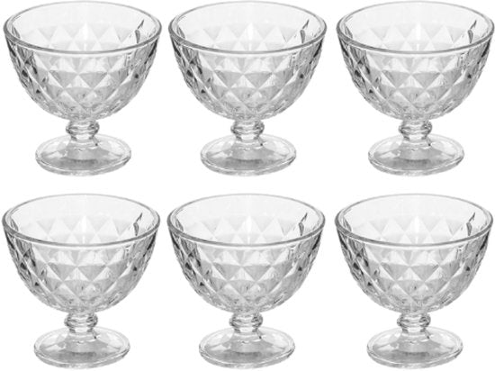 Coupe à glace - Lot de 6 - Porte-glace - Coupe à dessert - Coupe à glace en verre - Bol à dessert en verre - Coupe pour glace, sorbet et desserts - Lavable au lave-vaisselle - 300 ml - Transparent