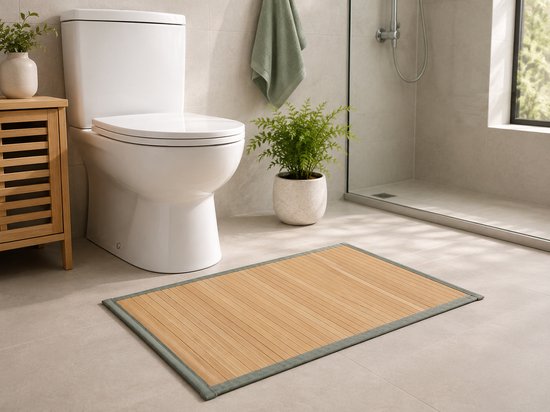 MPLCo - Tapis de bain en bambou enroulable - Tapis de salle de bain antidérapant - Tapis de bain en bois pour douche, baignoire et cuisine - Enroulable - Résistant à l'eau - Avec dessous antidérapant - 75 x 50 cm - Naturel