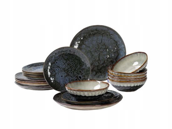 18-Piece Dinnerware Set for 6 People - Ceramic Navy Grey Ombre