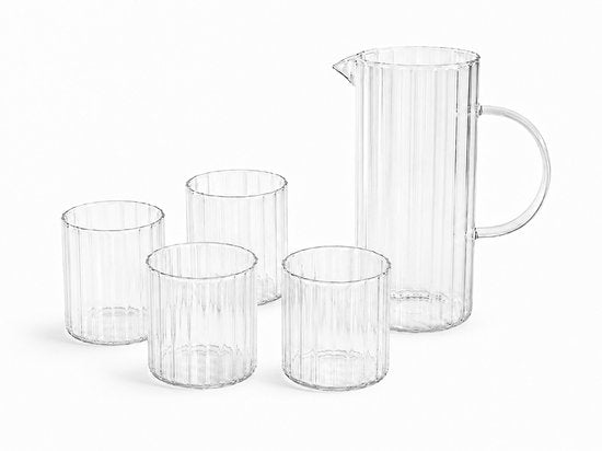 MPLCo Karaffen-Set – 5-teilig – Karaffe 1,2 L + 4 Gläser – Transparent